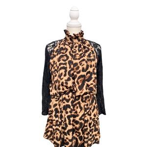 Animal Print/Lace Sleeve Dress